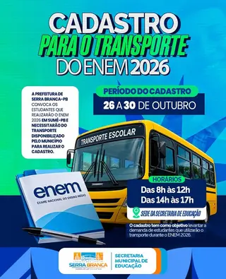 🎓 Vai fazer o ENEM 2026 e precisa de transporte? Então, se liga no prazo!