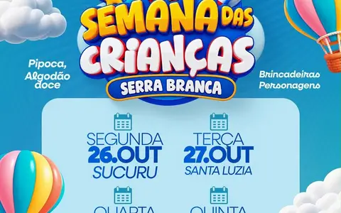 Prefeitura de Serra Branca prepara programação especial para o Mês das Crianças