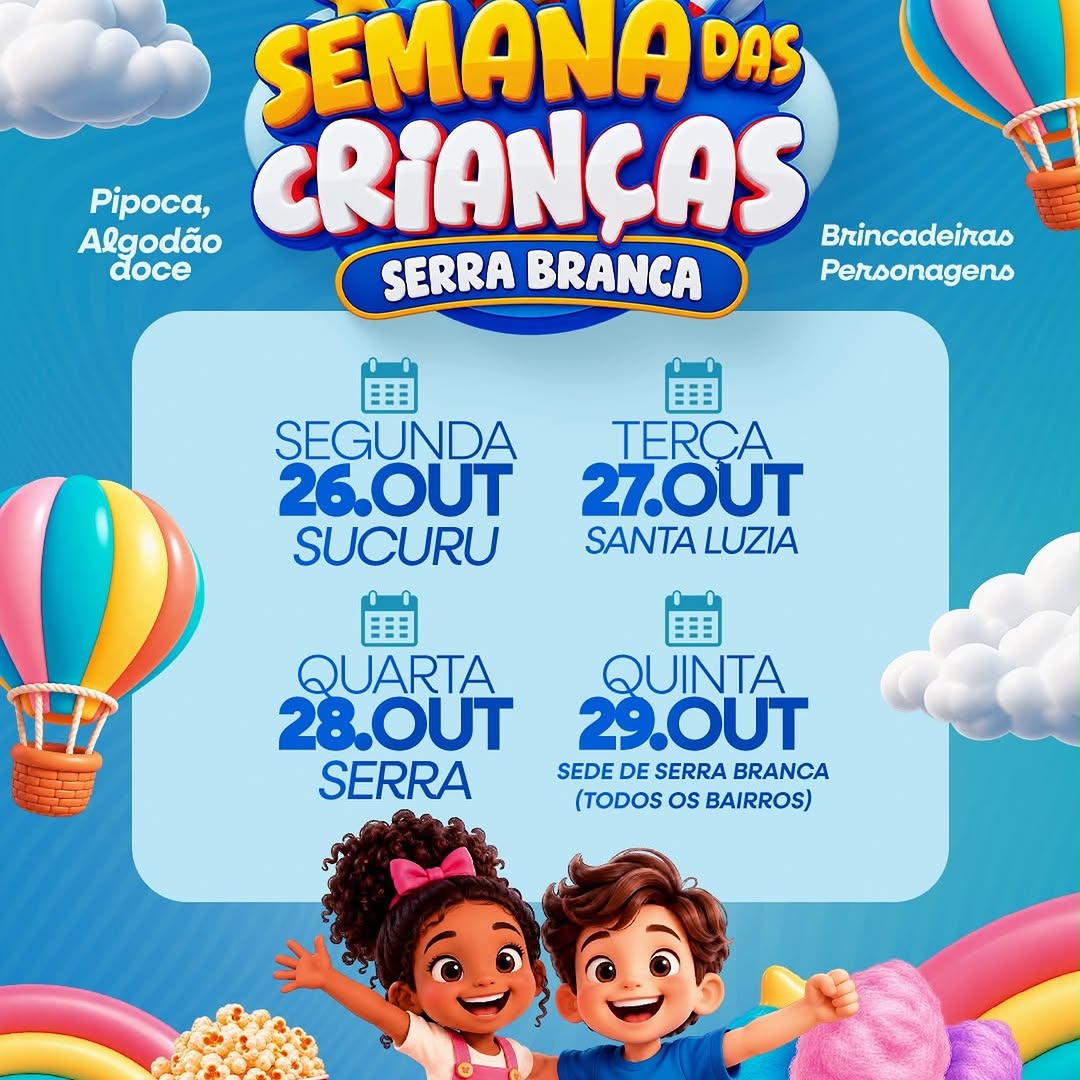 Prefeitura de Serra Branca prepara programação especial para o Mês das Crianças