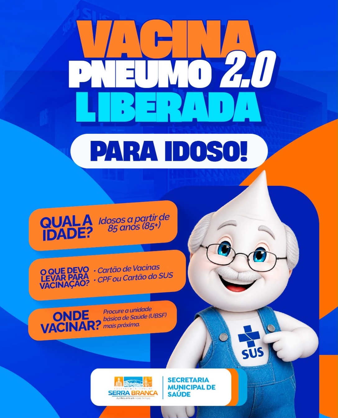 Serra Branca oferece vacina Pneumo 20 a idosos a partir dos 85 anos