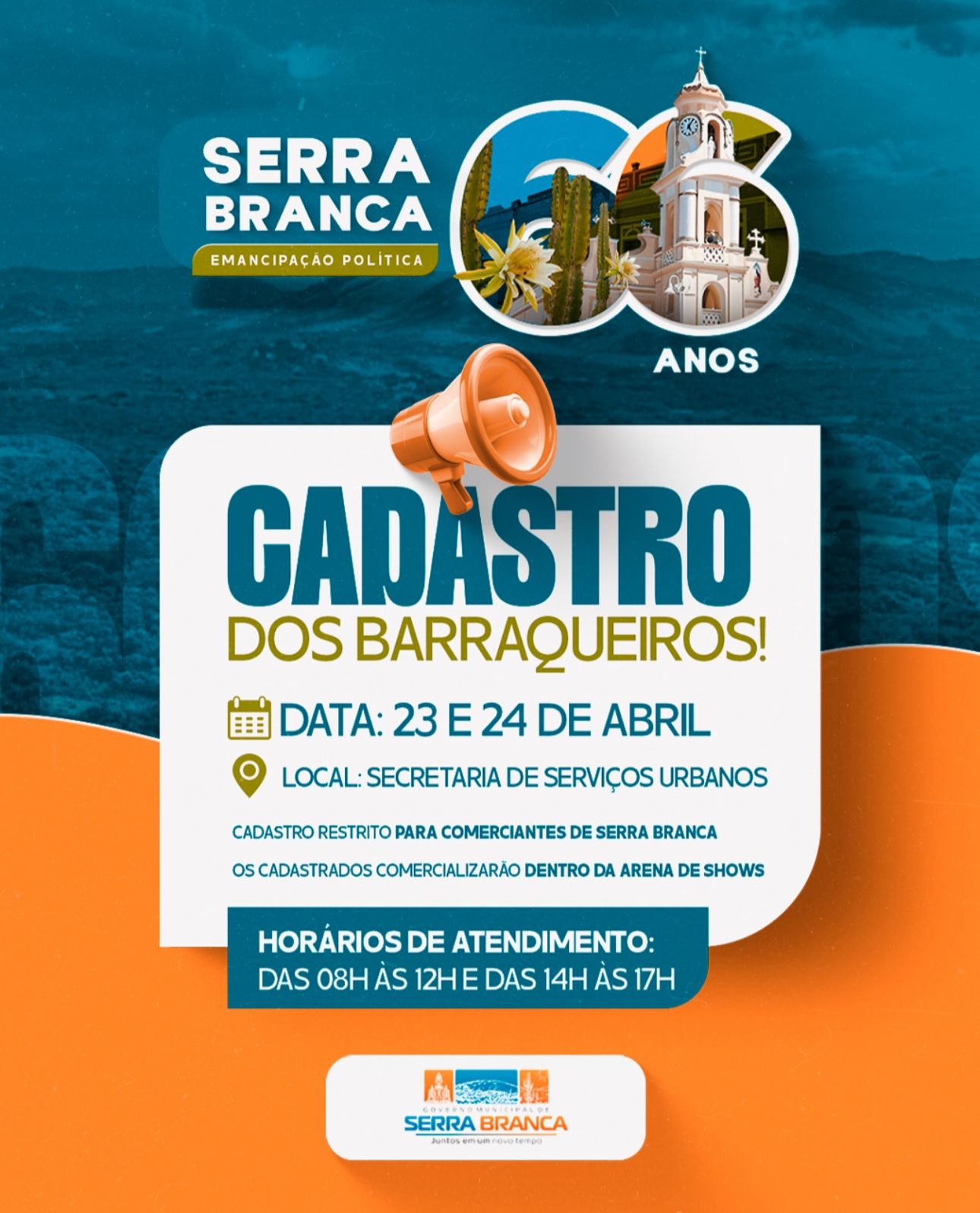 ATÉ HOJE: Prefeitura de Serra Branca realiza cadastro de barraqueiros para arena de shows da Festa de Emancipação