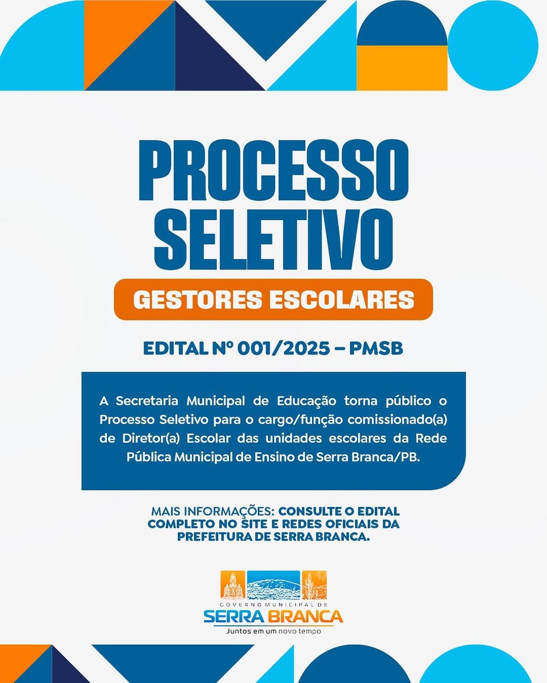 Serra Branca lança Processo Seletivo para gestores escolares da Rede Municipal